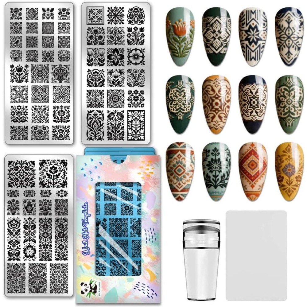 Nail Art Stamping Kit - 3 stuks bloemen nagelstempelplaat, vintage bloemen