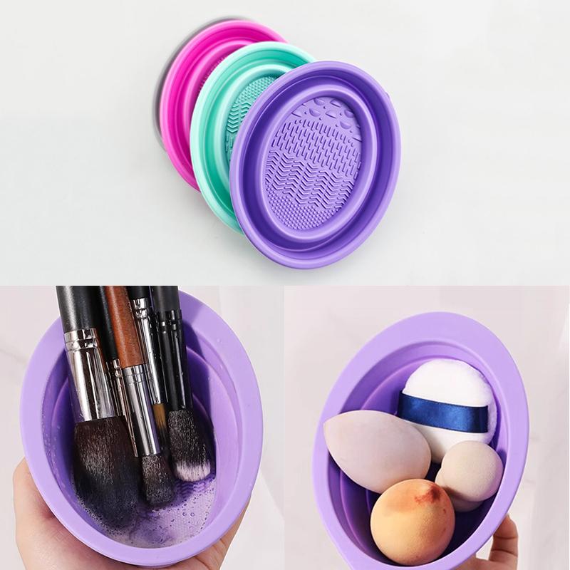 Beauty And Makeup Quotes - Zachte siliconen make-upborstelreiniger Opvouwbare poederdons Reinigingskom