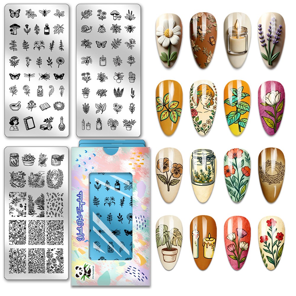 Nail Art Stamping Kit - 3 stuks Insecten Planten Nagelstempelplaten Bijen
