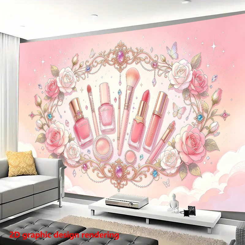 Beauty Makeup Wallpaper - Groot roze make-up wandbehang, esthetisch decor