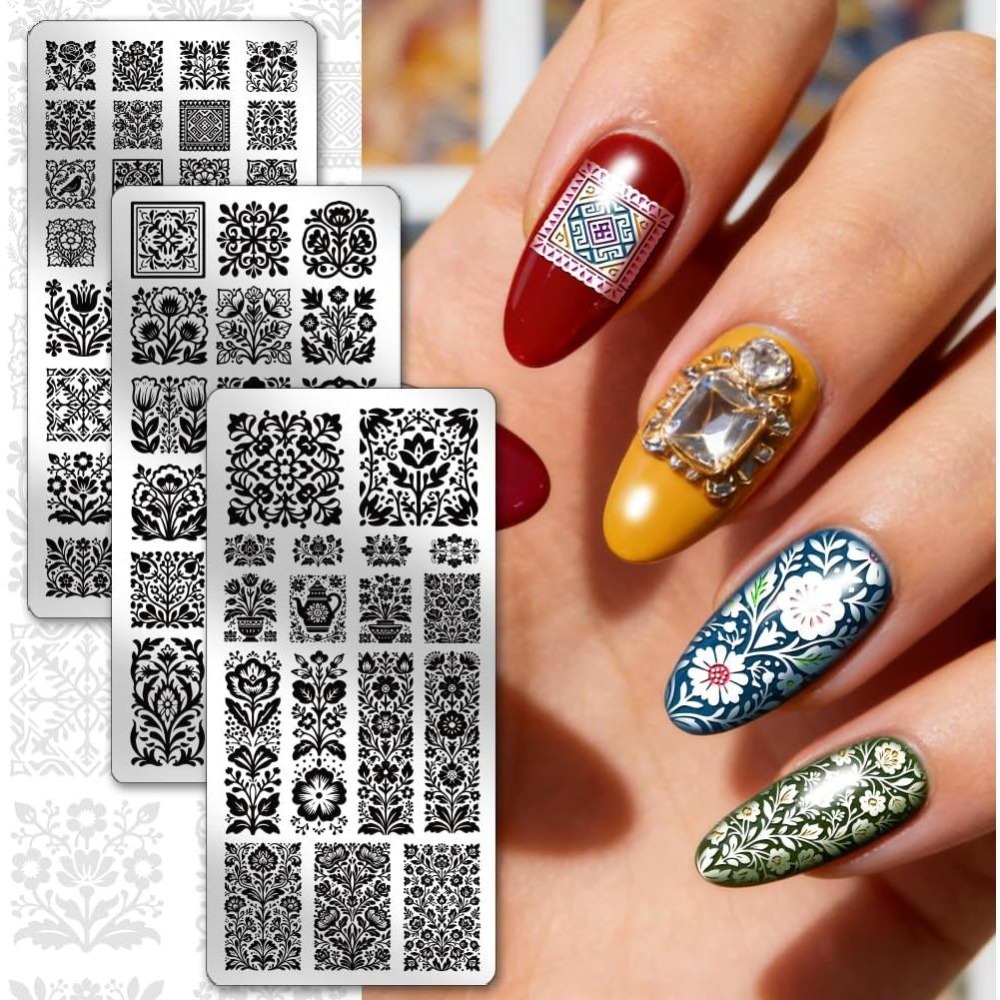 3 stuks bloemen nagelstempelpl - Nail Art Stamping Kit recensie en prijs