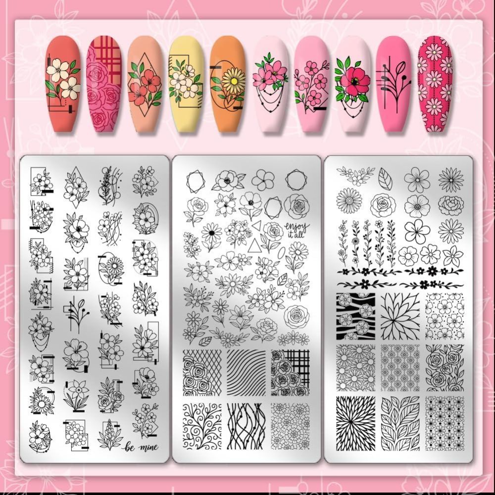3 stuks bloem nagelstempelplat - Nail Art Stamping Kit recensie en prijs